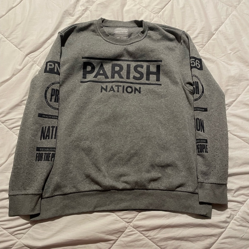 Gray Crewneck Sweater with Bold Text